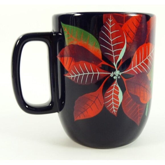2020 Starbucks Christmas Mug Pointsettias Floral Red Dark Blue 12oz Siren Logo - Picture 5 of 8